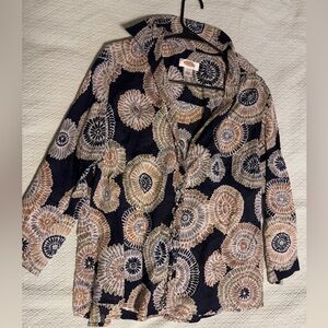 Talbots Navy and Cream Patterned Women's Blouse